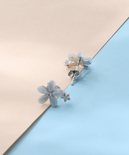 Siora Jewels White Bloom 925 Silver Earrings for Women | Rhodium Finish with Enamel & Zircon Detailing