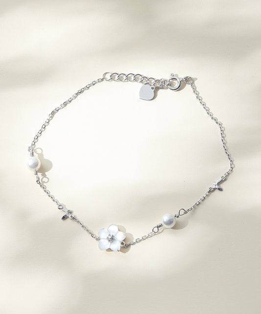 Siora Jewels Floral Pearl 925 Silver Bracelet for Women | Rhodium Finish with Luminous Pearls & Delicate Motifs