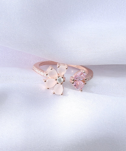 Siora Jewels Flutter Duo Butterfly 925 Silver Ring for Women | Rhodium Finish with Pink Enamel & Zircon Sparkle