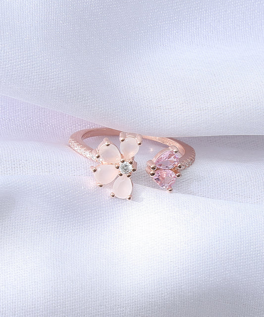 Siora Jewels Flutter Duo Butterfly 925 Silver Ring for Women | Rhodium Finish with Pink Enamel & Zircon Sparkle