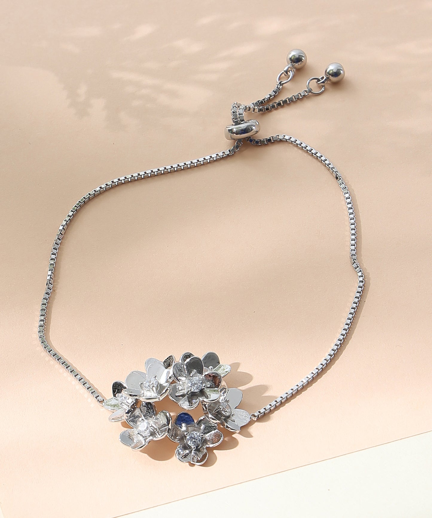 Siora Jewels Bloom Cluster 925 Silver Bracelet for Women | Rhodium Finish with Layered Floral & Zircon Detailing