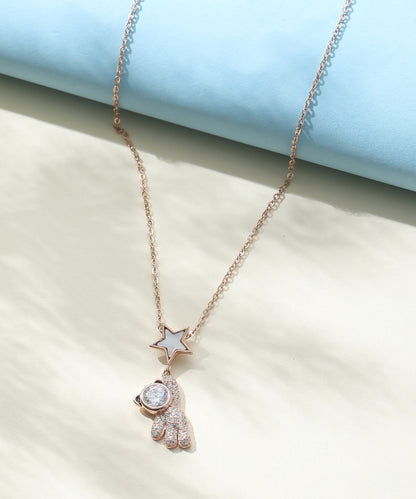 Siora Jewels Cosmo Dream 925 Silver Necklace for Women | Rose Gold Finish with Star Motif & Zircon Detailing