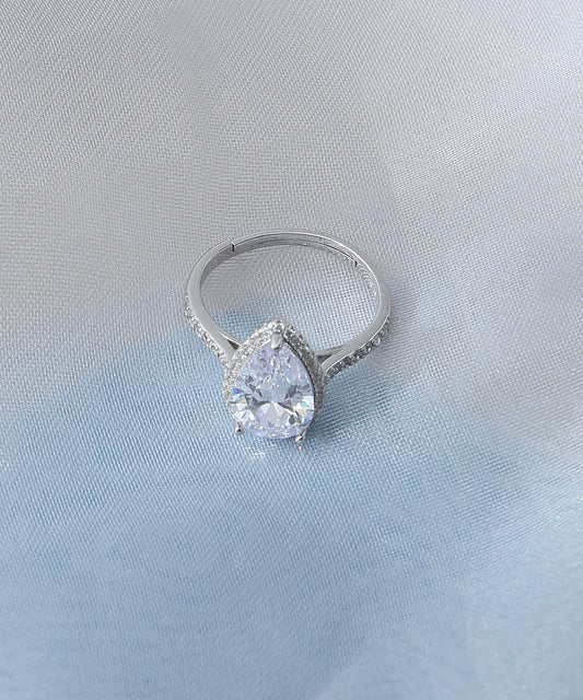 Siora Jewels Lume Tear 925 Silver Solitaire Ring for Women | Rhodium Finish Teardrop Zircon Ring