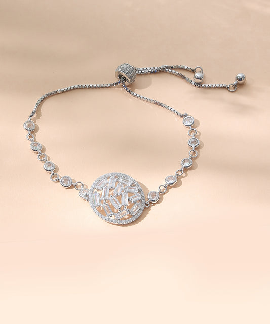 Siora Jewels Radiant Halo 925 Silver Bracelet for Women | Rhodium Finish with Baguette-Cut Zircon Detailing