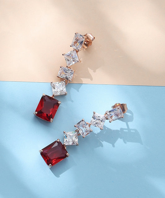 Siora Jewels Rose CZ 925 Silver Earrings for Women | Rose Gold Finish with Red Detailing