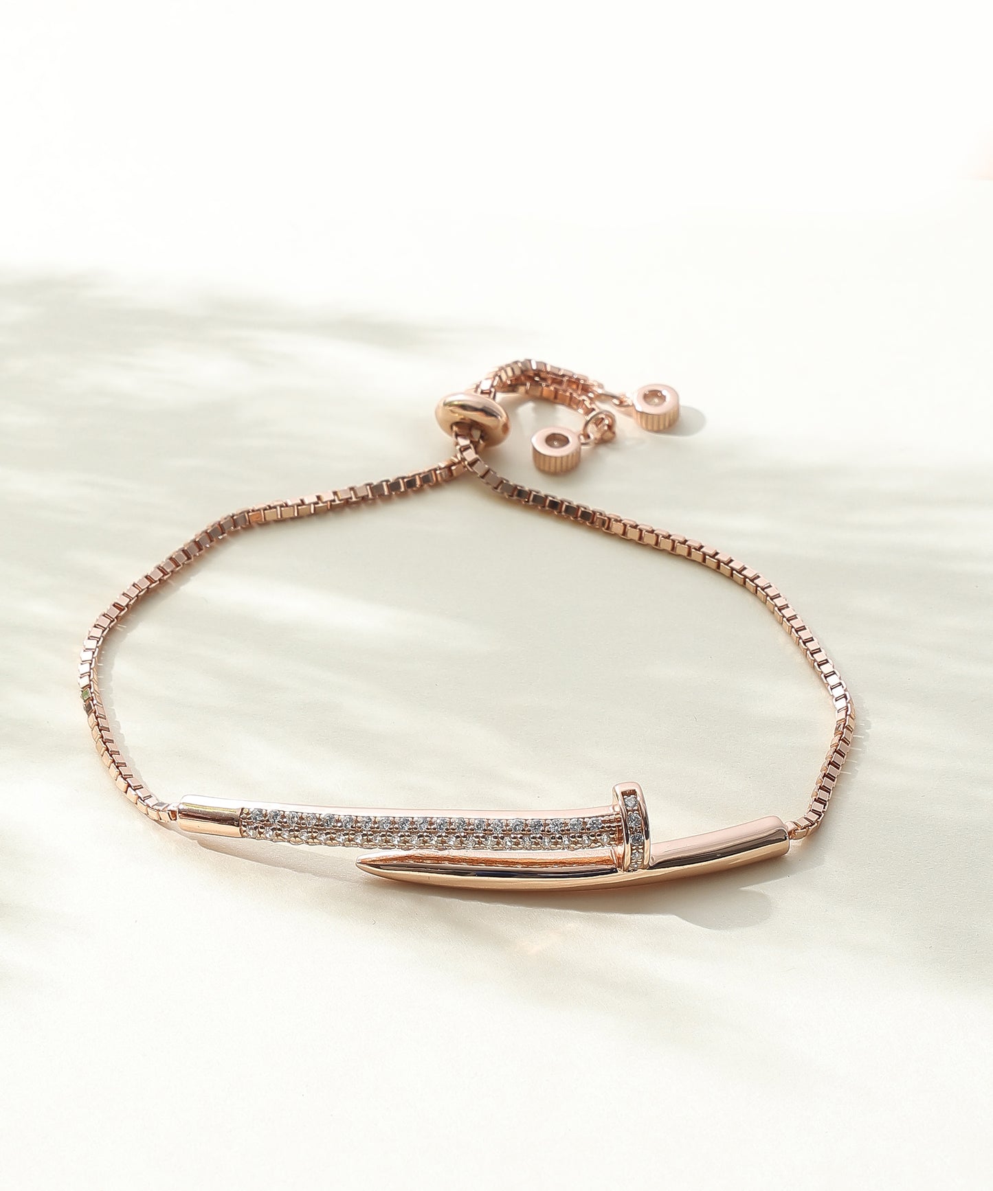 Siora Jewels Luxe Nail 925 Silver Bracelet for Women | Rose Gold Finish with Zircon Detailing