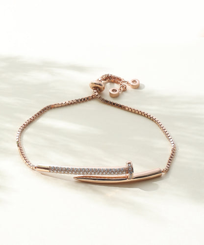 Siora Jewels Luxe Nail 925 Silver Bracelet for Women | Rose Gold Finish with Zircon Detailing