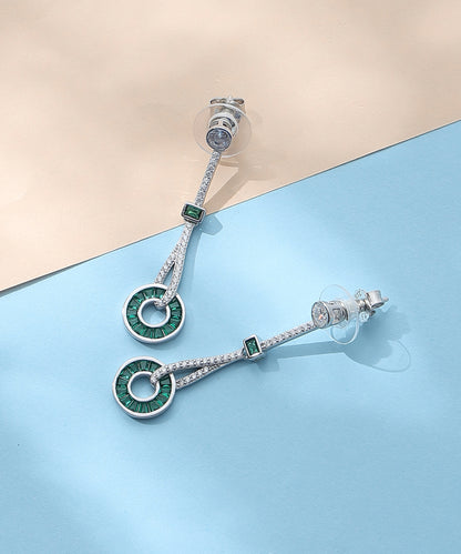 Siora Jewels Emerald Orbit 925 Silver Earrings for Women | Rhodium Finish with Zircon & Green Stone Detailing