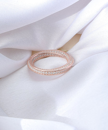 Siora Jewels Twista Glow 925 Sterling Silver Ring for Women | Rose Gold Finish with Zircon-Studded Twisted Band Design