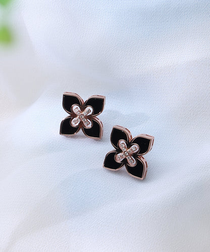 Siora Jewels Midnight Bloom 925 Sterling Silver Jewellery Set for Women | Rose Gold Finish with Black Enamel Floral Design & Zircon Detailing