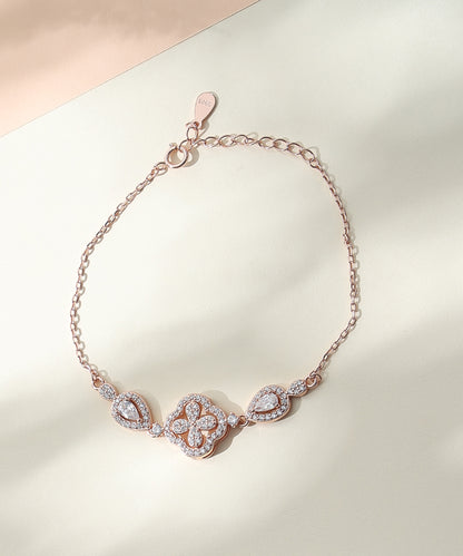 Siora Jewels Dual Heart Link 925 Silver Bracelet for Women | Rose Gold Finish with Zircon Accents