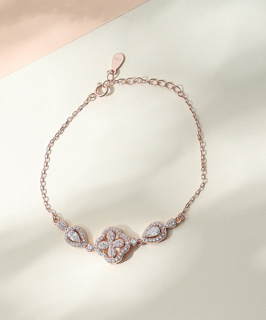 Siora Jewels Dual Heart Link 925 Silver Bracelet for Women | Rose Gold Finish with Zircon Accents