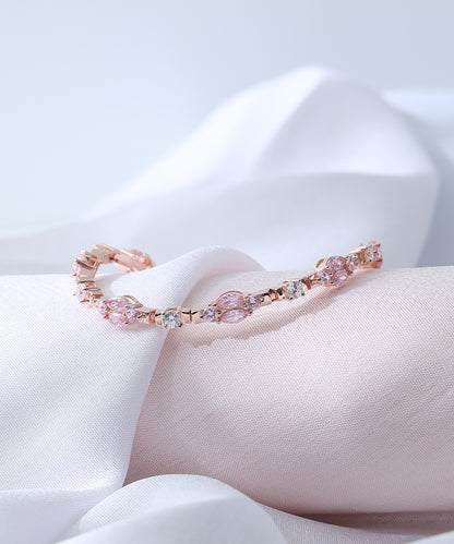 Siora Jewels Pink Cluster 925 Silver Bracelet for Women | Rose Gold Finish with Pink Stone & Zircon Detailing