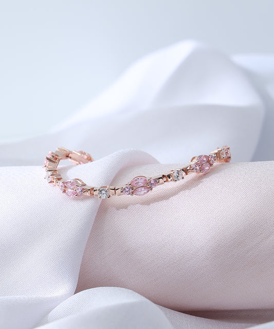 Siora Jewels Pink Cluster 925 Silver Bracelet for Women | Rose Gold Finish with Pink Stone & Zircon Detailing