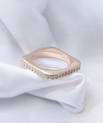 Siora Jewels Luxe Square Band 925 Silver Ring for Women | Rose Gold Finish Pavé Zircon Statement Ring