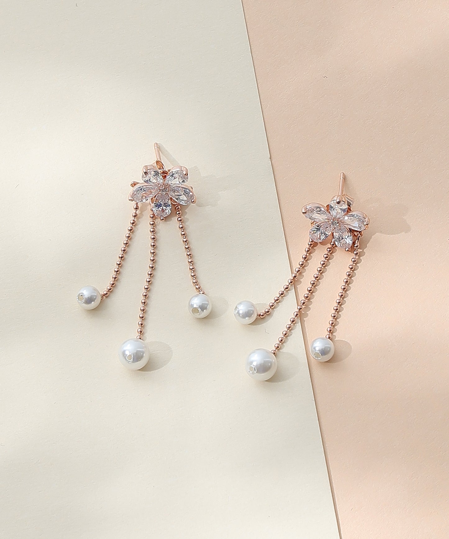 Siora Jewels Pearl Drape 925 Silver Earrings for Women | Rose Gold Finish with Cascading Pearl Detailing