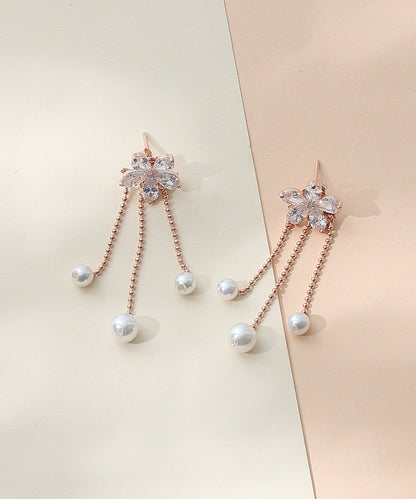 Siora Jewels Pearl Drape 925 Silver Earrings for Women | Rose Gold Finish with Cascading Pearl Detailing