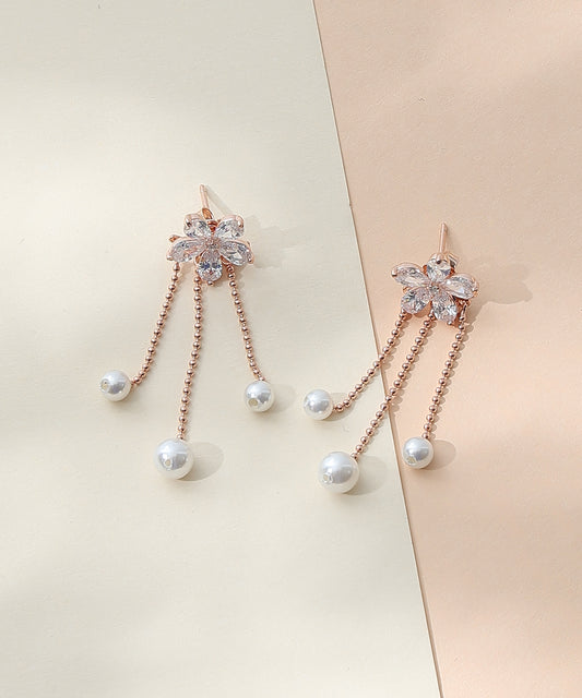 Siora Jewels Pearl Drape 925 Silver Earrings for Women | Rose Gold Finish with Cascading Pearl Detailing