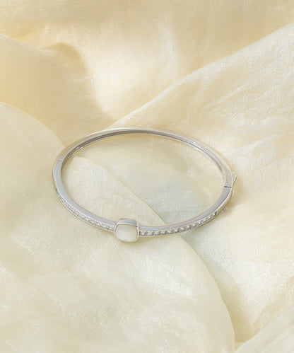 Siora Jewels CZ Kada 925 Silver Bracelet for Women | Rhodium Finish with Mother of Pearl & Zircon Detailing