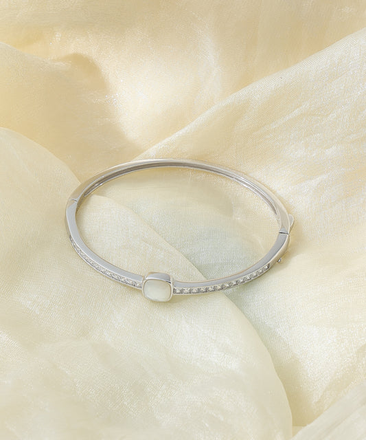 Siora Jewels CZ Kada 925 Silver Bracelet for Women | Rhodium Finish with Mother of Pearl & Zircon Detailing