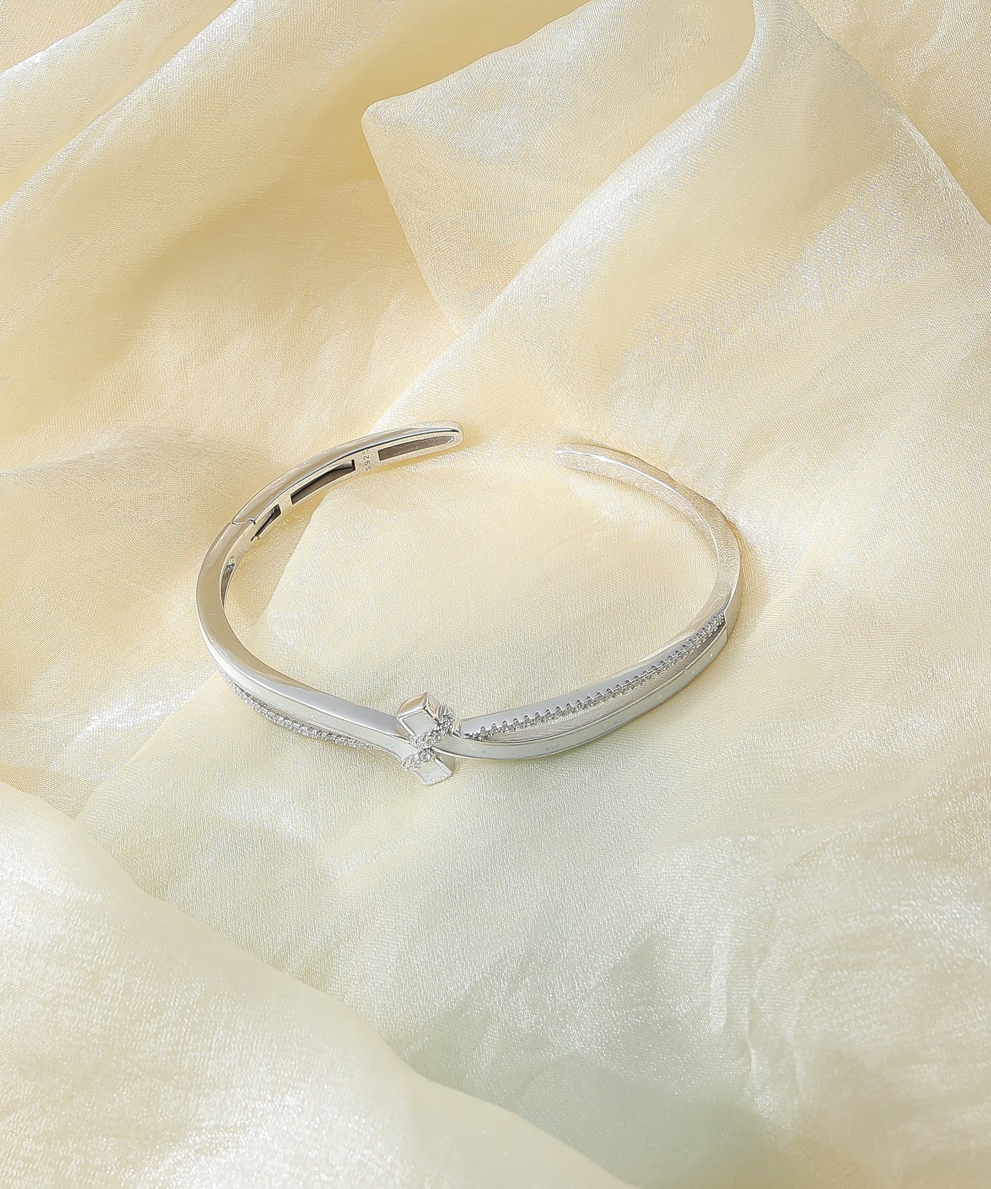 Siora Jewels Celeste Crossover 925 Silver Kada for Women | Rhodium Finish with Zircon Detailing