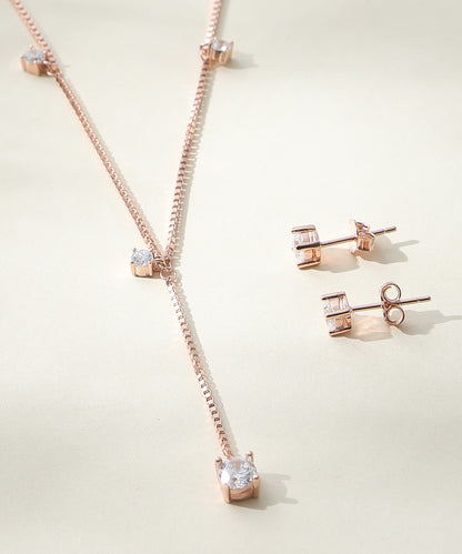 Siora Jewels Eternal Pearl Halo 925 Silver Jewellery Set for Women | Rose Gold Finish with Pearl & Zircon Detailing