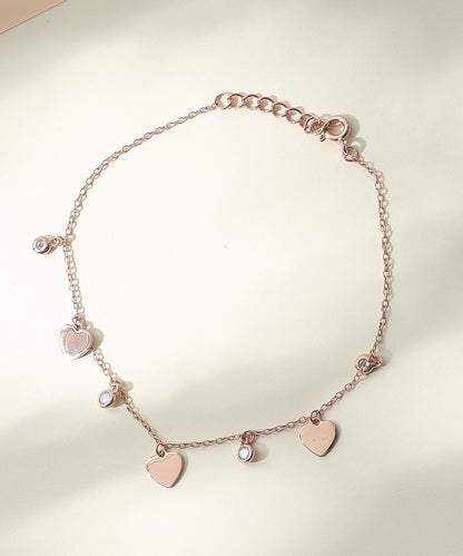 Siora Jewels Heart Charm 925 Silver Bracelet for Women | Rose Gold Finish with Zircon Detailing