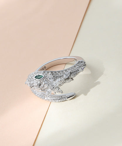 Siora Jewels Emerald Serpent 925 Silver Ring for Women | Rhodium Finish with Zircon & Emerald Detailing