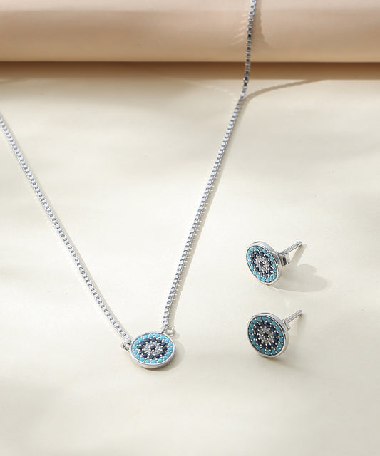 Siora Jewels Evil Eye 925 Silver Pendant Set for Women | Rhodium Finish with Enamel & Zircon Detailing