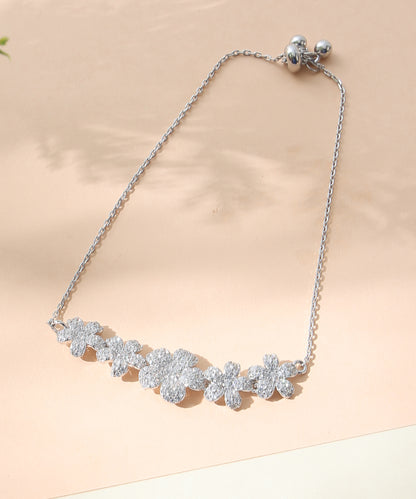 Siora Jewels Bloom Cascade 925 Silver Bracelet for Women | Rhodium Finish with Zircon Floral Detailing