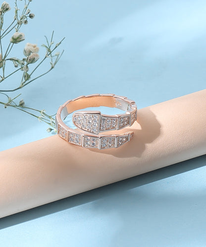 Siora Jewels Snake Wrap 925 Silver Ring for Women | Rose Gold Finish with Pavé Zircon Detailing
