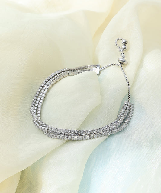 Siora Jewels White Blossom 925 Silver Bracelet for Women | Rhodium Finish with Floral Zircon Detailing