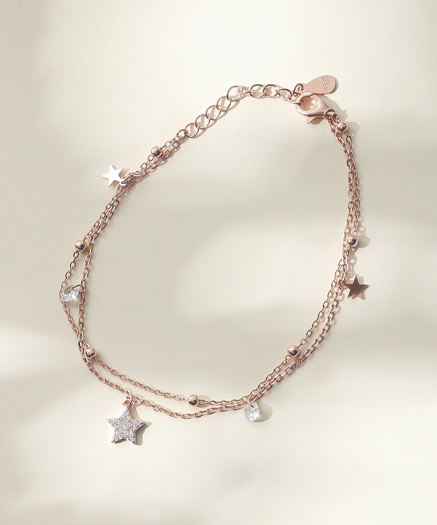 Siora Jewels Starry Nights 925 Silver Bracelet for Women | Rose Gold Finish with Star & Zircon Detailing