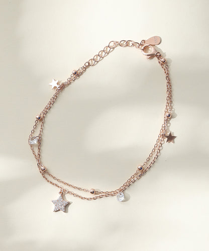 Siora Jewels Starry Nights 925 Silver Bracelet for Women | Rose Gold Finish with Star & Zircon Detailing