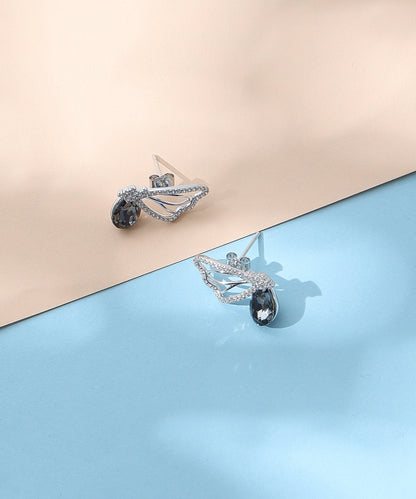 Siora Jewels Twilight Drop 925 Silver Earrings for Women | Rhodium Finish with Black Stone & Zircon Detailing