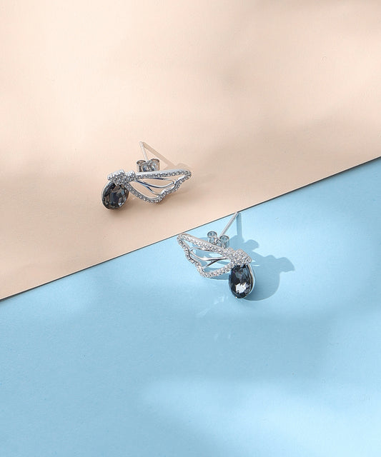 Siora Jewels Twilight Drop 925 Silver Earrings for Women | Rhodium Finish with Black Stone & Zircon Detailing