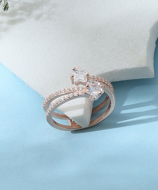 Siora Jewels Celeste Star 925 Silver Ring for Women | Rose Gold Finish with Twin Star Zircon Detailing