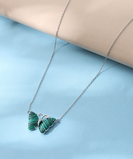 Siora Jewels Emerald Butterfly 925 Silver Necklace for Women | Rhodium Finish with Green Enamel & Zircon Detailing