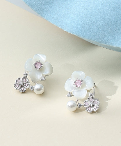 Siora Jewels White Floral 925 Silver Pendant Set for Women | Rhodium Finish with Pearl & Zircon Accents