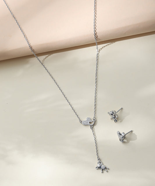 Siora Jewels Teddy Drop 925 Silver Pendant Set for Women | Rhodium Finish with Zircon Detailing