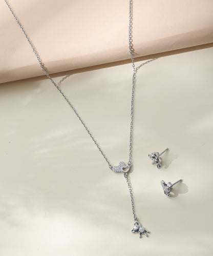Siora Jewels Teddy Drop 925 Silver Pendant Set for Women | Rhodium Finish with Zircon Detailing