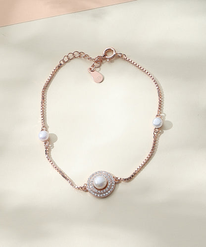 Siora Jewels Pearl Halo 925 Silver Bracelet for Women | Rose Gold Finish with Natural Pearl & Zircon Detailing