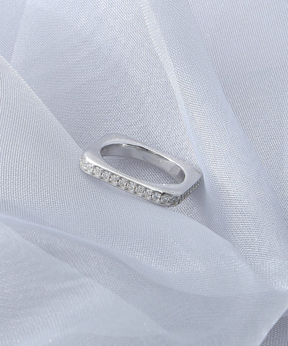 Siora Jewels Square-Set 925 Silver Ring for Women | Rhodium Finish Minimal Zircon Band Ring