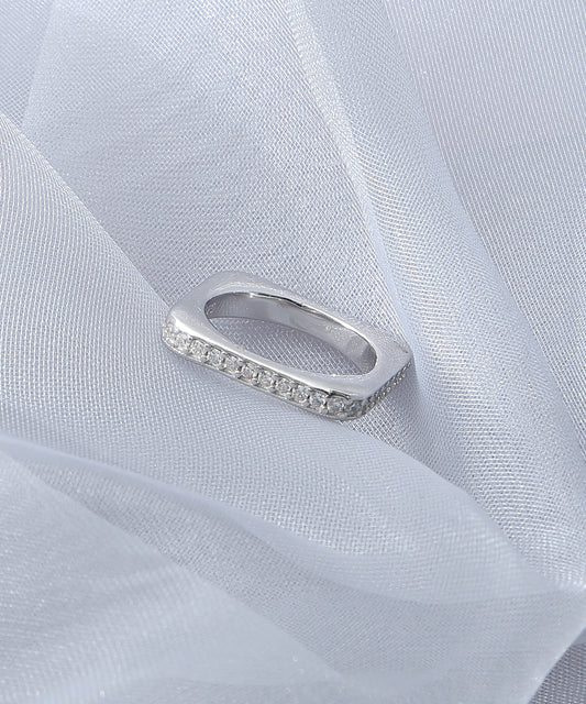 Siora Jewels Square-Set 925 Silver Ring for Women | Rhodium Finish Minimal Zircon Band Ring