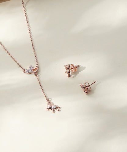 Siora Jewels Teddy Drop 925 Silver Pendant Set for Women | Rose Gold Finish with Zircon Detailing