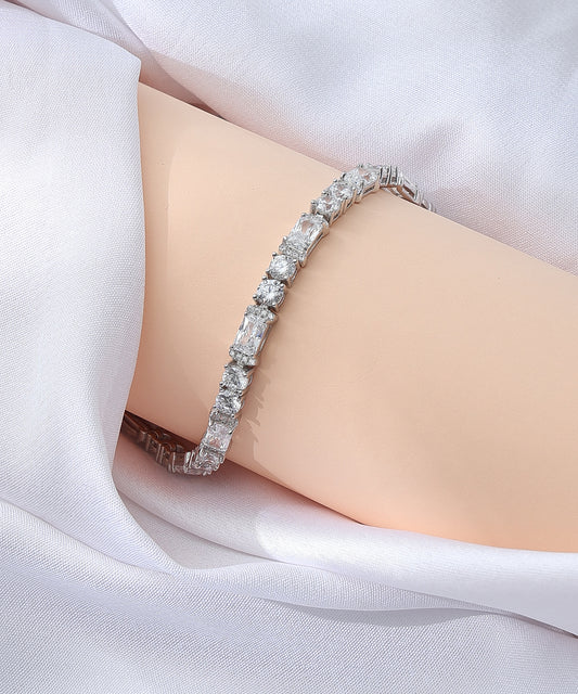 Siora Jewels Classic Tennis 925 Silver Bracelet for Women | Rhodium Finish with Zircon Detailing
