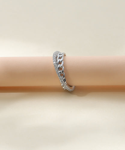 Siora Jewels Chain-Link 925 Silver Ring for Women | Rhodium Finish with Pavé Zircon Detailing