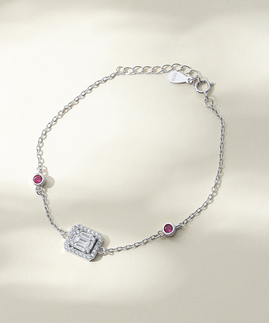 Siora Jewels CZ Emerald-Cut 925 Silver Bracelet for Women | Rhodium Finish with Zircon Centerpiece