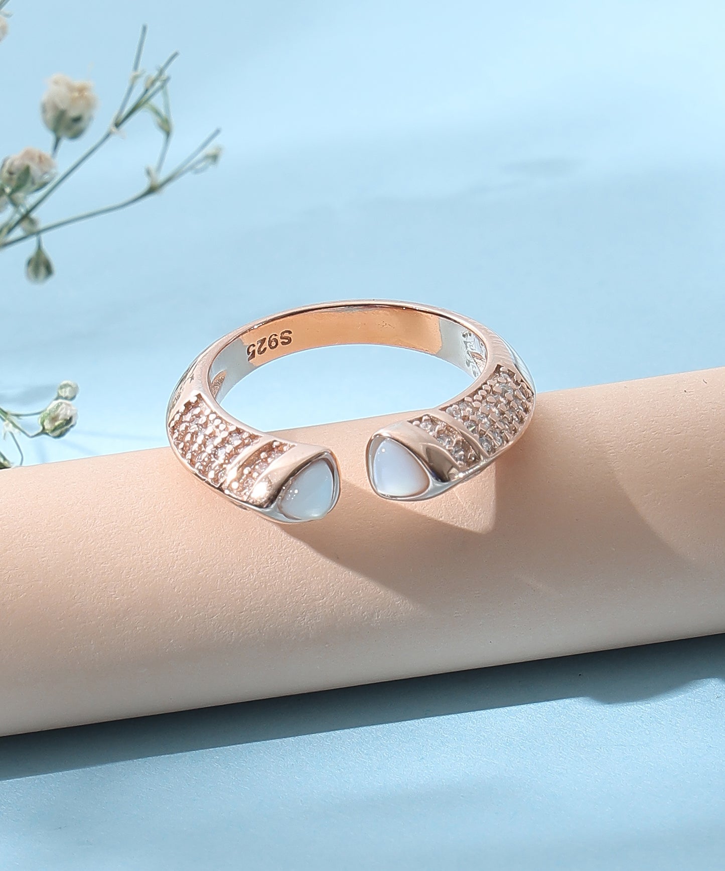 Siora Jewels Fortuna Eternity 925 Silver Ring for Women | Rose Gold Finish with Clover & Zircon Detailing