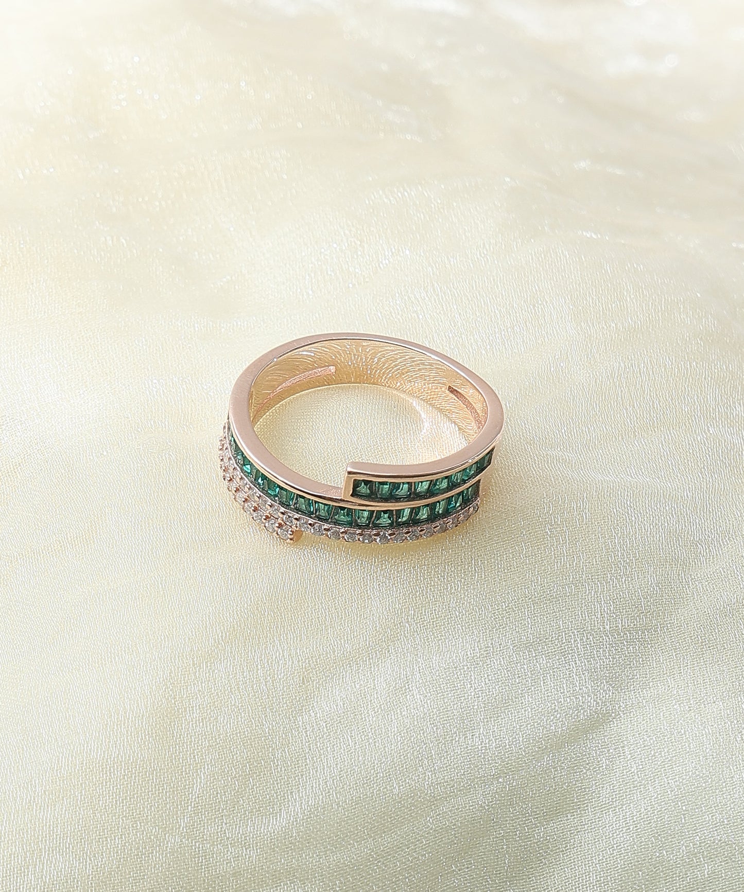 Siora Jewels Royal Bloom 925 Silver Ring for Women | Rose Gold Finish Floral Ring with Green Enamel & Zircon Accents